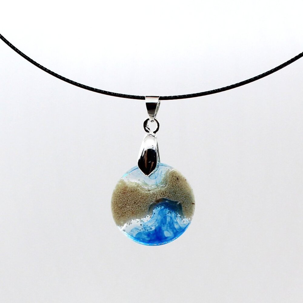 One of a kind seascape tombolo pendant handmade with Caribbean beach sand